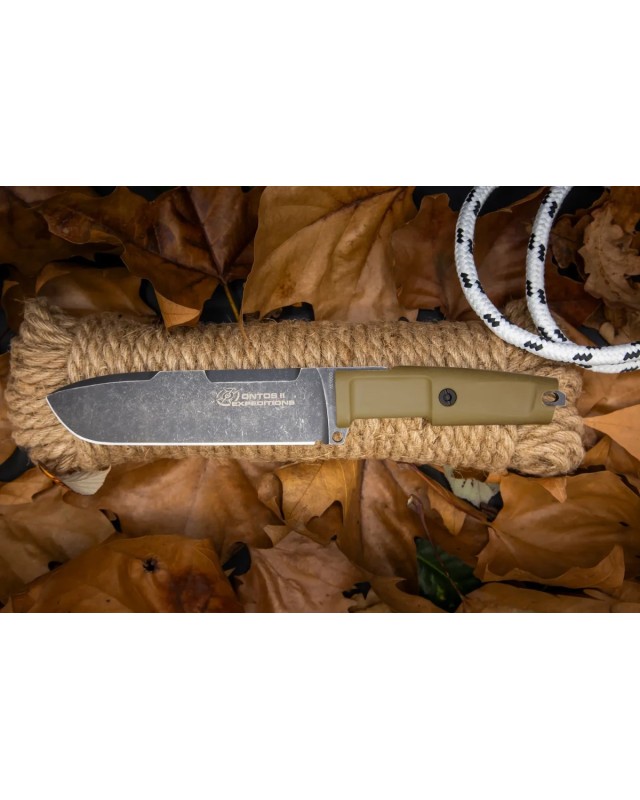 Ontos II Expeditions full tang N690 steel blackwash finish tan Forprene handle fire steel Ontos II Expeditions full tang N690 steel blackwash finish tan Forprene handle fire steel