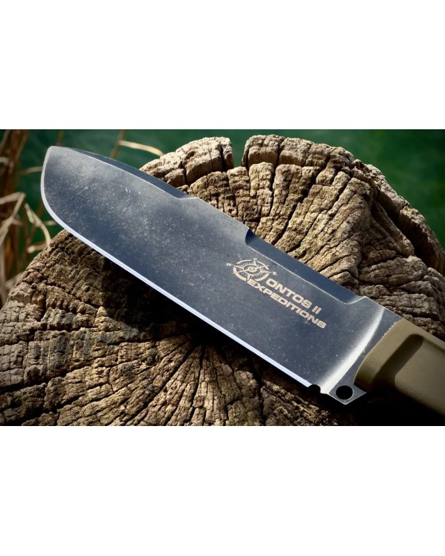 Ontos II Expeditions full tang N690 steel blackwash finish tan Forprene handle fire steel Ontos II Expeditions full tang N690 steel blackwash finish tan Forprene handle fire steel