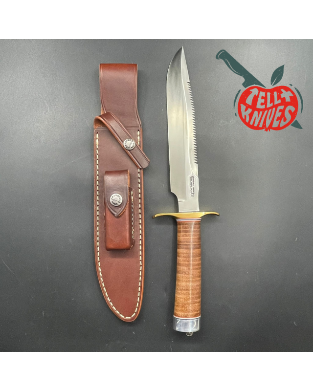 Model 1-8 forged stainless steel sawteeth stacked leather brown leather sheath with stone