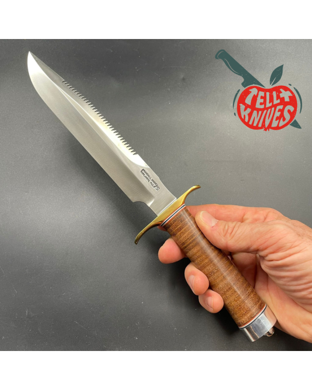 Model 1-8 forged stainless steel sawteeth stacked leather brown leather sheath with stone