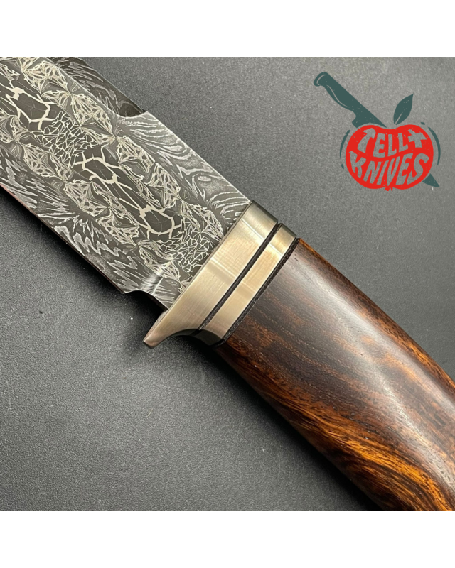 WOW Thrall Fighter Mosaic Damascus Arizona Ironwood handle brown leather sheath