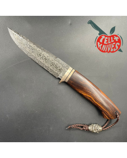 WOW Thrall Fighter Mosaic Damascus Arizona Ironwood handle brown leather sheath