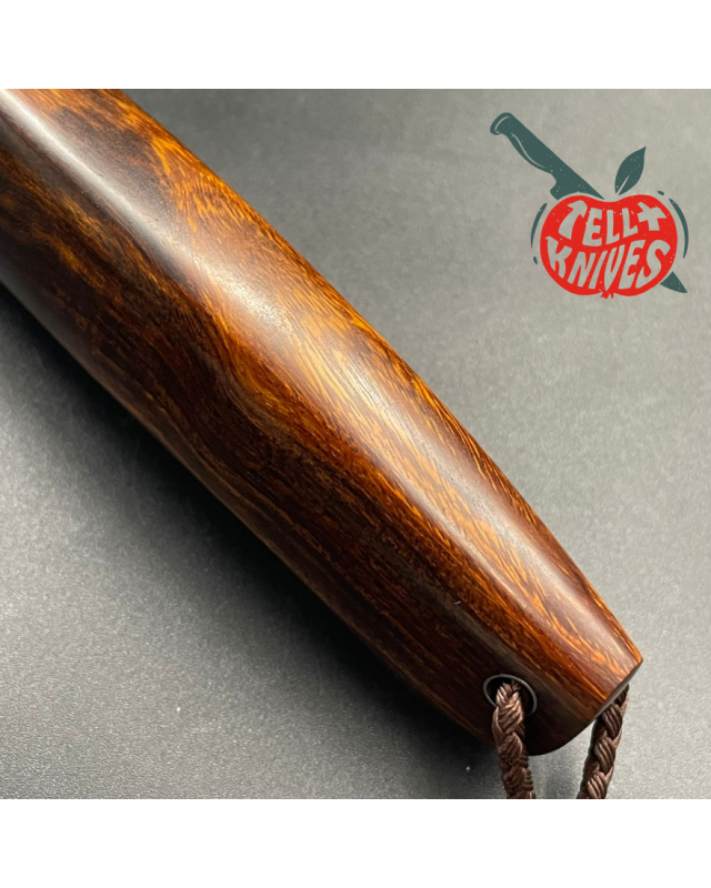 WOW Thrall Fighter Mosaic Damascus Arizona Ironwood handle brown leather sheath