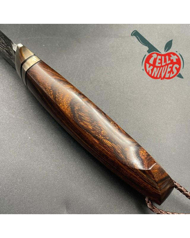 WOW Thrall Fighter Mosaic Damascus Arizona Ironwood handle brown leather sheath