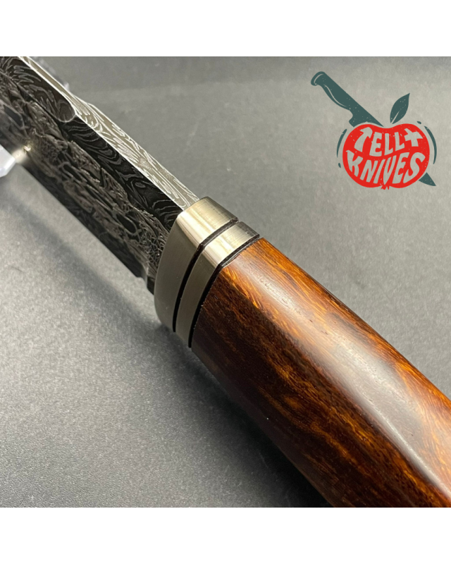 WOW Thrall Fighter Mosaic Damascus Arizona Ironwood handle brown leather sheath