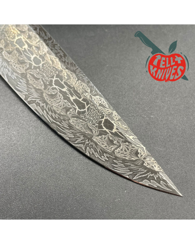 WOW Thrall Fighter Mosaic Damascus Arizona Ironwood handle brown leather sheath