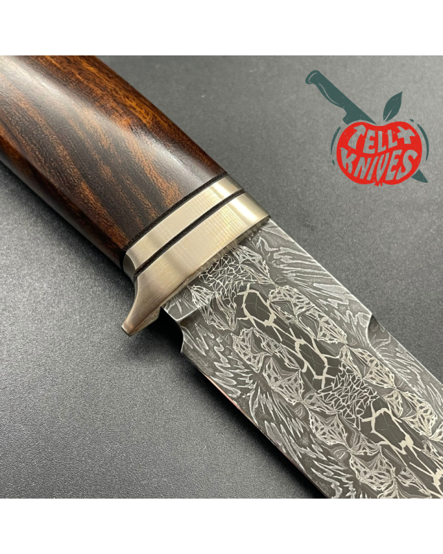 WOW Thrall Fighter Mosaic Damascus Arizona Ironwood handle brown leather sheath