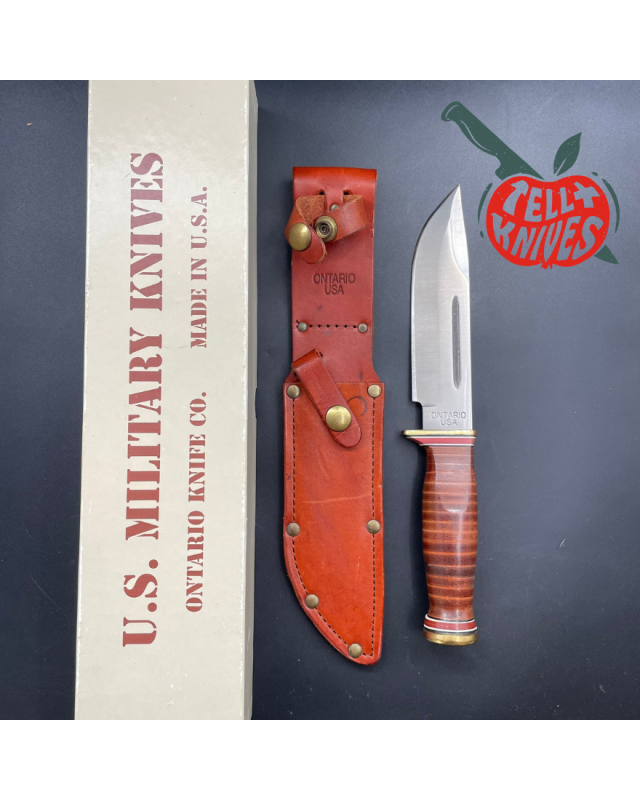 1995 ONTARIO USA - P3 Quartermaster 440A steel brass guard stacked leather brown leather sheath