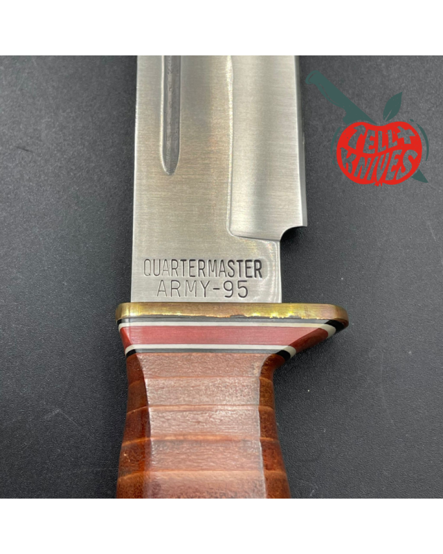 1995 ONTARIO USA - P3 Quartermaster 440A steel brass guard stacked leather brown leather sheath