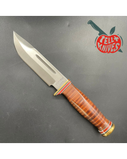1995 ONTARIO USA - P3 Quartermaster 440A steel brass guard stacked leather brown leather sheath