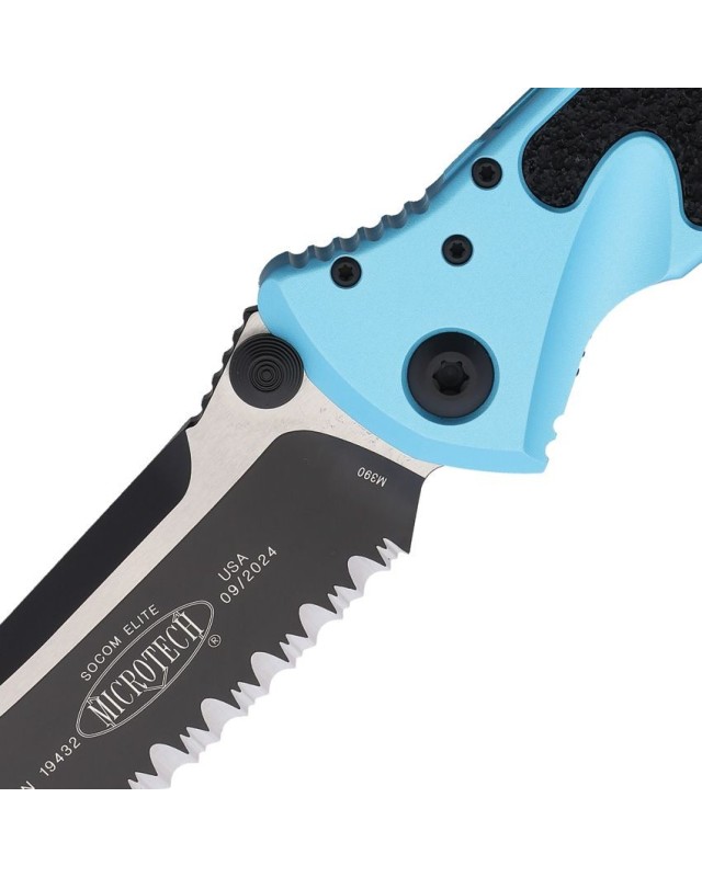 Socom Elite S\E Linerlock M390 steel Two Tone finish partially serrated blade turquoise aluminium handle Socom Elite S\E Linerlock M390 steel Two Tone finish partially serrated blade turquoise aluminium handle
