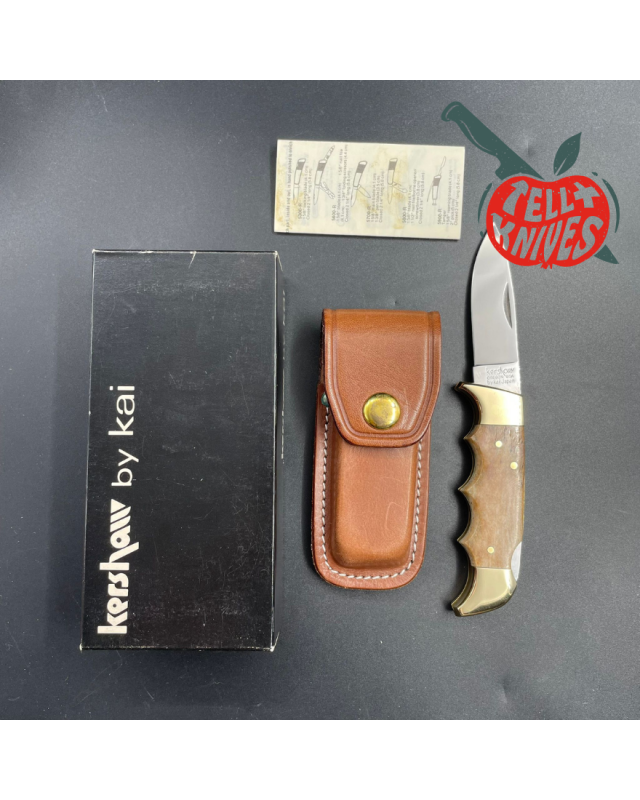 Vintage Kershaw 1040W AUS-6 steel brass bolsters bone handle leather sheath original box Vintage Kershaw 1040W AUS-6 steel brass bolsters bone handle leather sheath original box