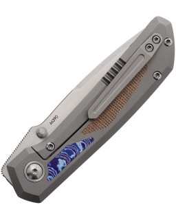 Mula M390 premium steel Titanium handle Framelock Tanto blade Brown Micarta Timascus inlay