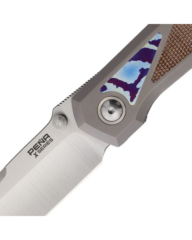 Mula M390 premium steel Titanium handle Framelock Tanto blade Brown Micarta Timascus inlay Mula M390 premium steel Titanium handle Framelock Tanto blade Brown Micarta Timascus inlay