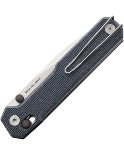 Perix Crossbar Lock Nitro-V steel stonewash finish Denim micarta handle Ostap Hel Design