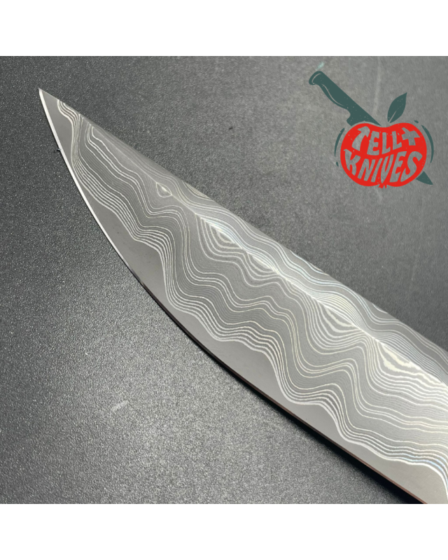 S390 Damascus Blade Purple Karelian Birch wood handle brown leather sheath