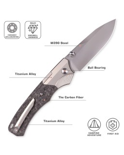 M390 premium steel Stonewash finish Titanium and Carbon Fiber Handle Button Lock