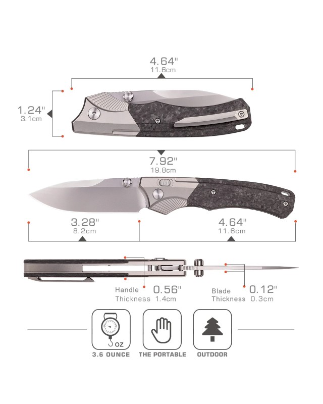 M390 premium steel Stonewash finish Titanium and Carbon Fiber Handle Button Lock M390 premium steel Stonewash finish Titanium and Carbon Fiber Handle Button Lock