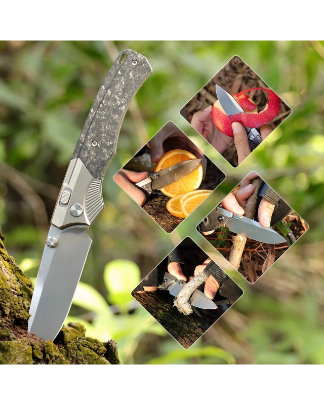 M390 premium steel Stonewash finish Titanium and Carbon Fiber Handle Button Lock M390 premium steel Stonewash finish Titanium and Carbon Fiber Handle Button Lock