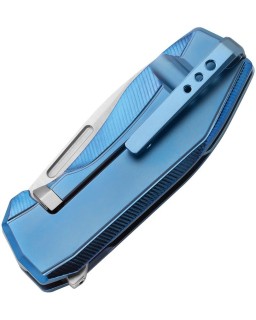 N.ONE CPM MagnaCut steel blade satin finish Blue Titanium handle no screws Flipper