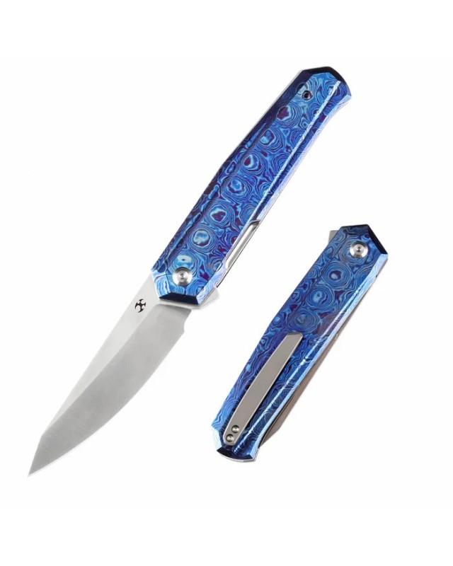 Integra S35VN steel satin finish Flipper Knife Timascus Handle JK Knives Design Integra S35VN steel satin finish Flipper Knife Timascus Handle JK Knives Design