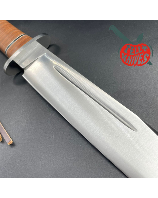 Hattori 160-1 Big Bowie Hunter I AUS-6 steel stacked leather handle brown leather sheath