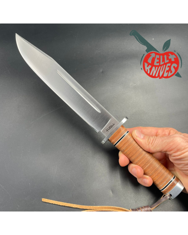 Hattori 160-1 Big Bowie Hunter I AUS-6 steel stacked leather handle brown leather sheath