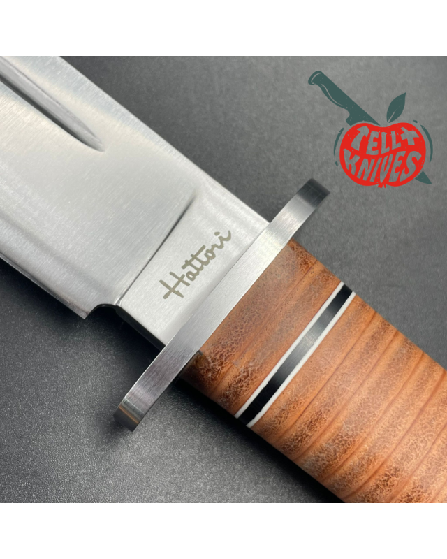 Hattori 160-1 Big Bowie Hunter I AUS-6 steel stacked leather handle brown leather sheath