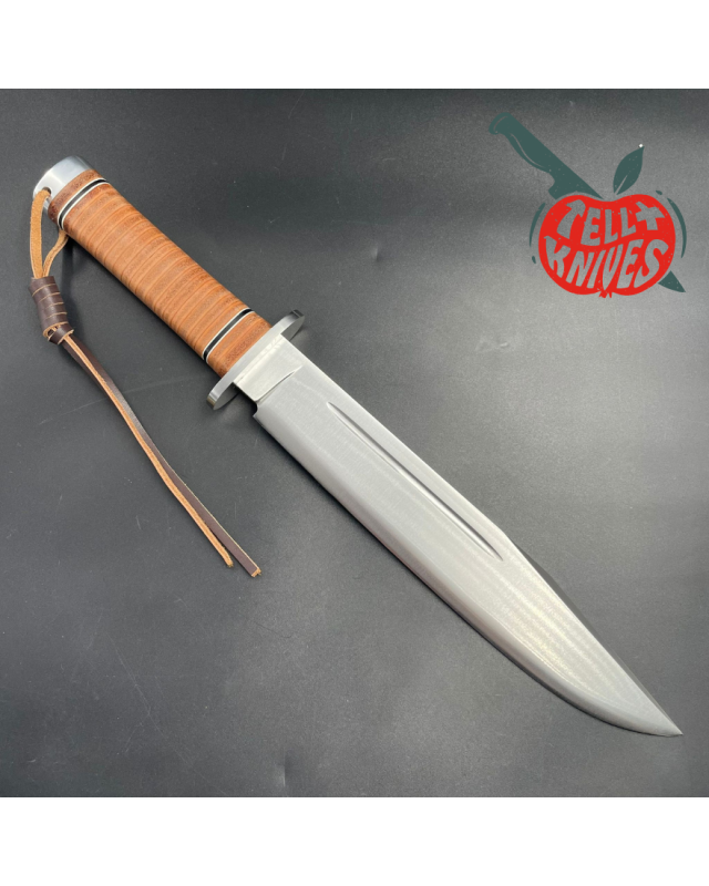 Hattori 160-1 Big Bowie Hunter I AUS-6 steel stacked leather handle brown leather sheath