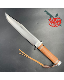 Hattori 160-1 Big Bowie Hunter I AUS-6 steel stacked leather handle brown leather sheath