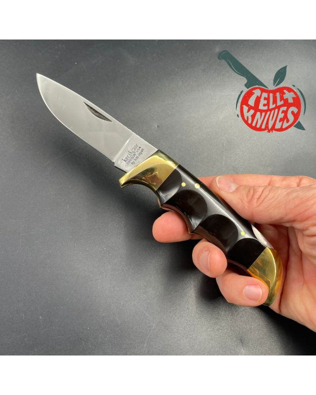 Vintage 70ies Kershaw 1050 Field Knife AUS-8A steel miror finish brass bolsters black phenolic handle