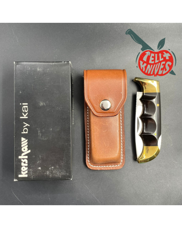 Vintage 70ies Kershaw 1050 Field Knife AUS-8A steel miror finish brass bolsters black phenolic handle