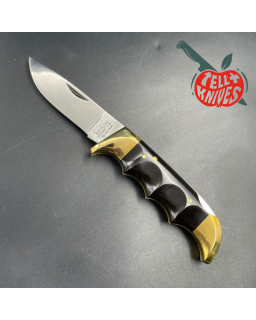 Vintage 70ies Kershaw 1050 Field Knife AUS-8A steel miror finish brass bolsters black phenolic handle