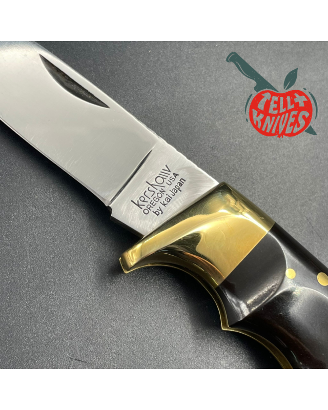 Vintage 70ies Kershaw 1050 Field Knife AUS-8A steel miror finish brass bolsters black phenolic handle