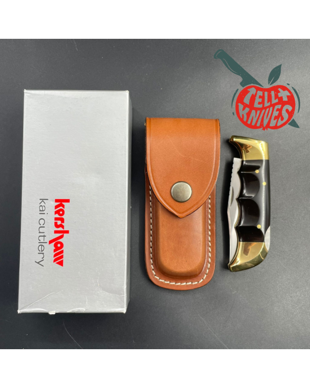 Vintage 80ies Kershaw 1055 Bowie Field Knife AUS-8A steel miror finish brass bolsters black phenolic handle