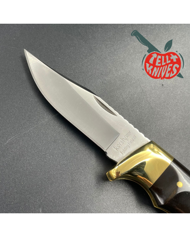 Vintage 80ies Kershaw 1055 Bowie Field Knife AUS-8A steel miror finish brass bolsters black phenolic handle