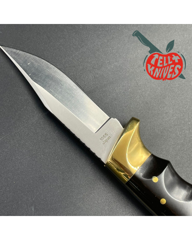 Vintage 80ies Kershaw 1055 Bowie Field Knife AUS-8A steel miror finish brass bolsters black phenolic handle