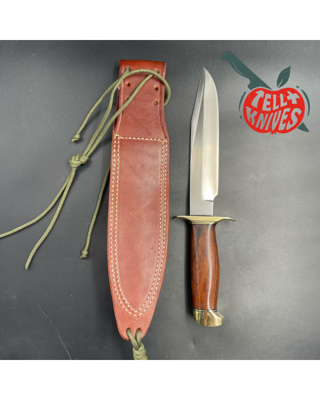 Model 14 - 7.5 Attack full tang stainless steel rosewood handle brass guard and pommel brown leather sheath