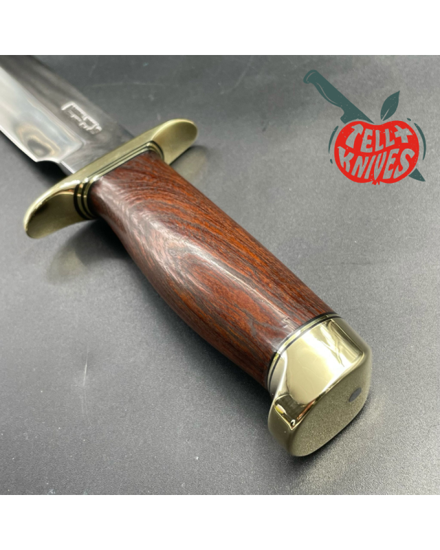 Model 14 - 7.5 Attack full tang stainless steel rosewood handle brass guard and pommel brown leather sheath