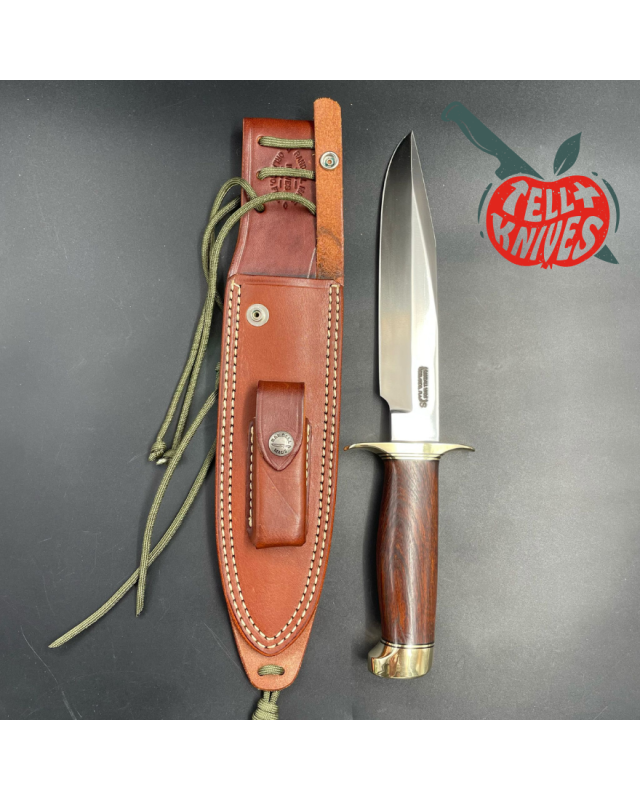 Model 14 - 7.5 Attack full tang stainless steel rosewood handle brass guard and pommel brown leather sheath