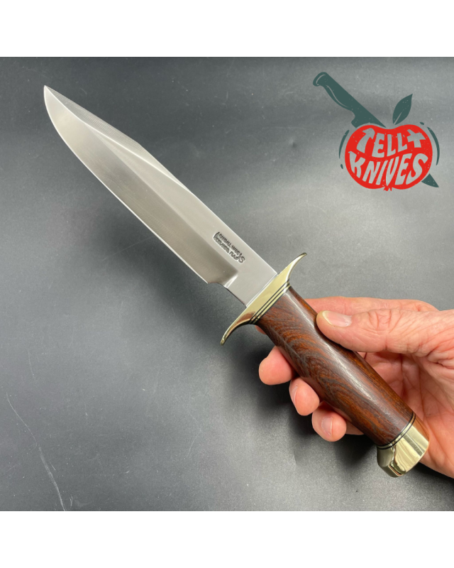 Model 14 - 7.5 Attack full tang stainless steel rosewood handle brass guard and pommel brown leather sheath