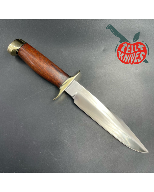 Model 14 - 7.5 Attack full tang stainless steel rosewood handle brass guard and pommel brown leather sheath