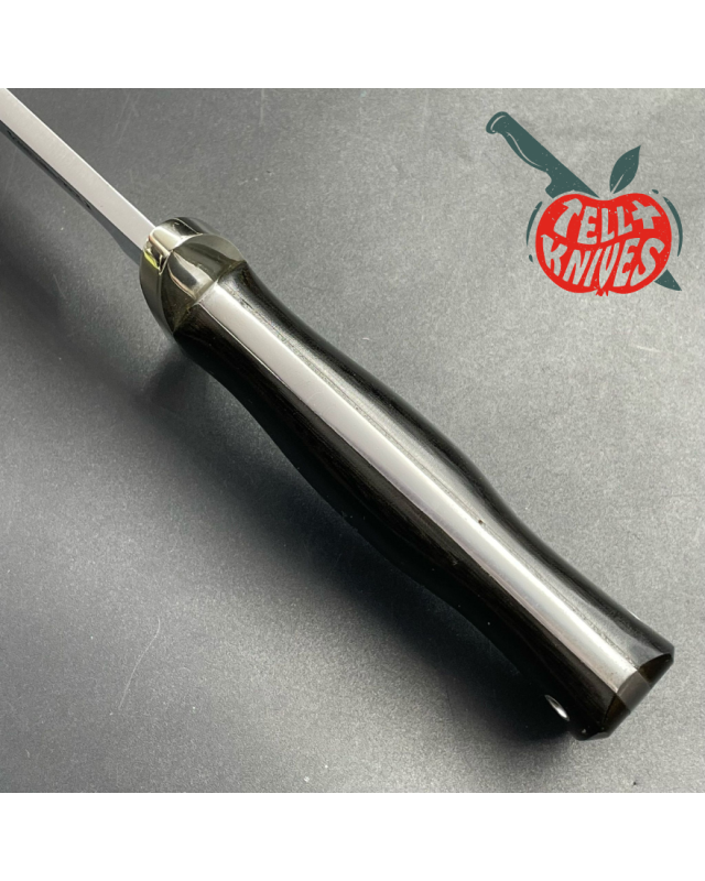 Vintage 80ies Model 14 - 7.5 Attack full tang carbon steel black micarta handle nickel silver guard brown leather sheath