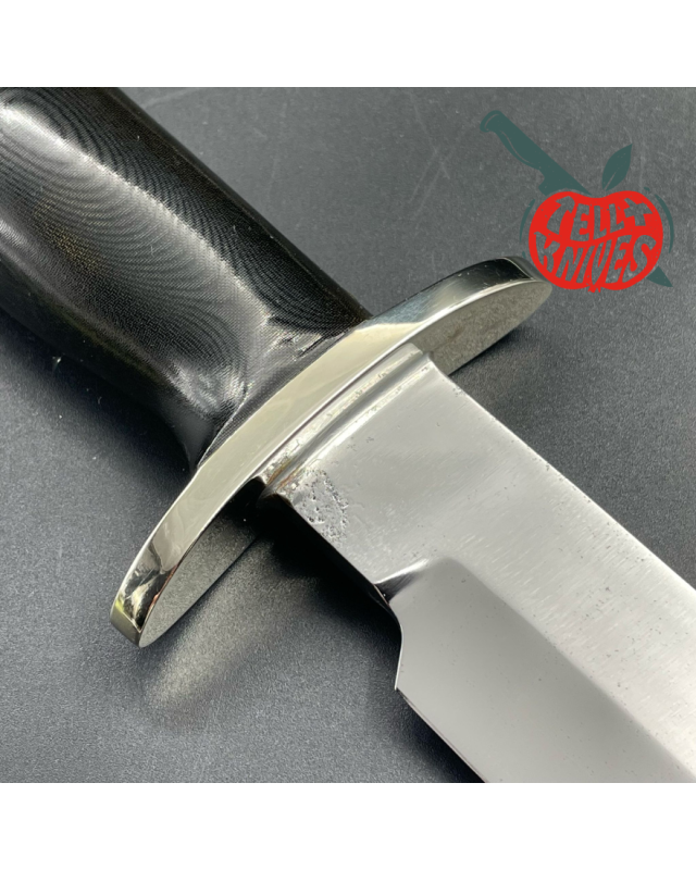 Vintage 80ies Model 14 - 7.5 Attack full tang carbon steel black micarta handle nickel silver guard brown leather sheath