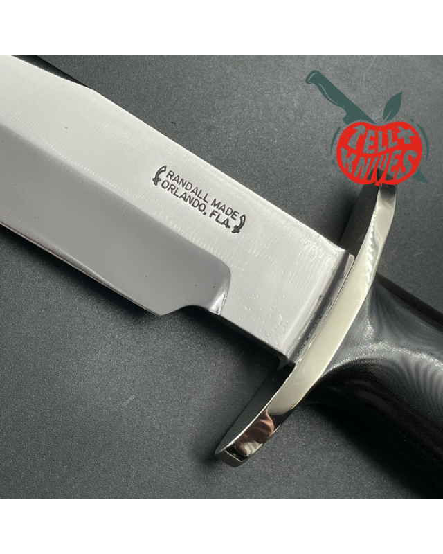 Vintage 80ies Model 14 - 7.5 Attack full tang carbon steel black micarta handle nickel silver guard brown leather sheath