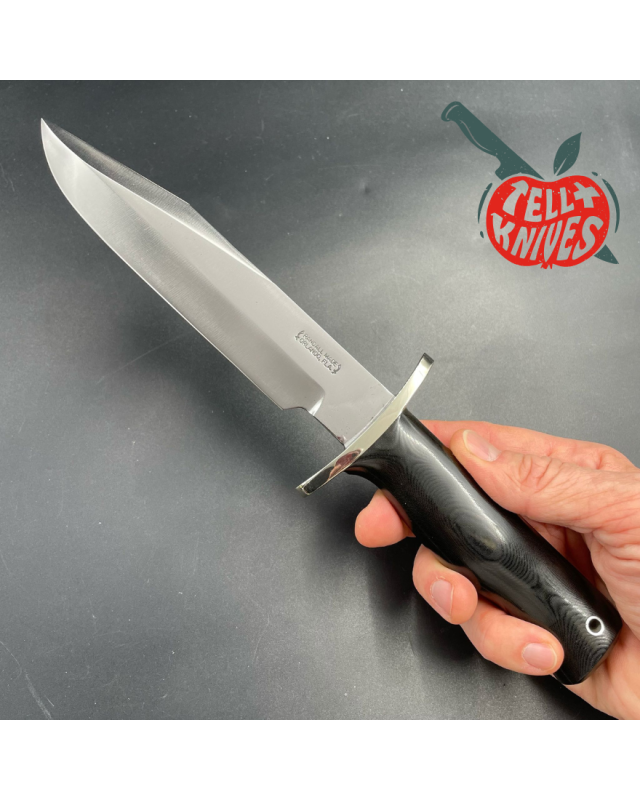 Vintage 80ies Model 14 - 7.5 Attack full tang carbon steel black micarta handle nickel silver guard brown leather sheath