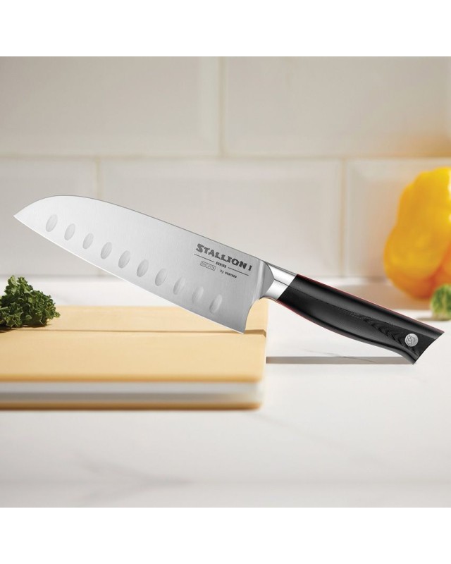 Stallion 7" Santoku 1.4116 steel satin finish Black G10 handle Stallion 7" Santoku 1.4116 steel satin finish Black G10 handle