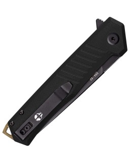 F1 Alpha D2 steel Black Titanium coated blade Linerlock Black G10 handle Bronze hardware