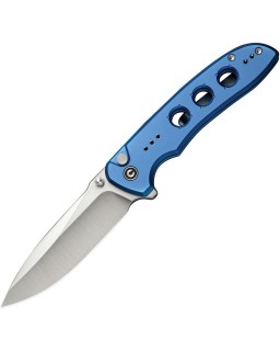 Hyperpulse folding knife 14C28N steel blade Button Lock Blue Aluminium Handle Flipper