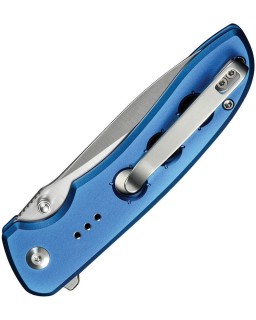 Hyperpulse folding knife 14C28N steel blade Button Lock Blue Aluminium Handle Flipper